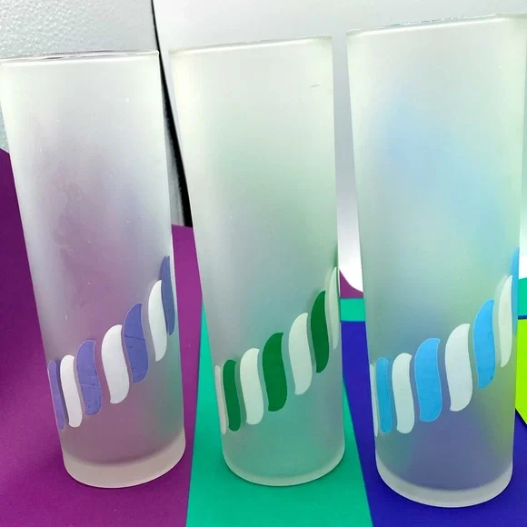 Vintage 1940’s Mid-Century Modern Libbey Candy Stripe Glasses - Picture 3 of 5